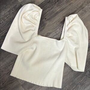 mittoshop Cream Puff-Sleeve Square Neck Top